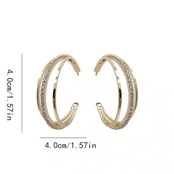 Three-Layer C-Shape 18K Gold-Plated Hoop Earrings - Picture 4 of 8